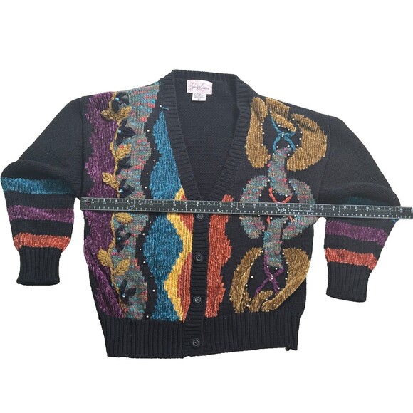 Jocelyn Smith Women's Sweater Cardigan Small Black Ugly Sweater 80's 90 VTG - Picture 3 of 6